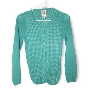 Yoana Baraschi Beaded Green Crochet Cardigan Sweater Flawed Women XS Extra Small